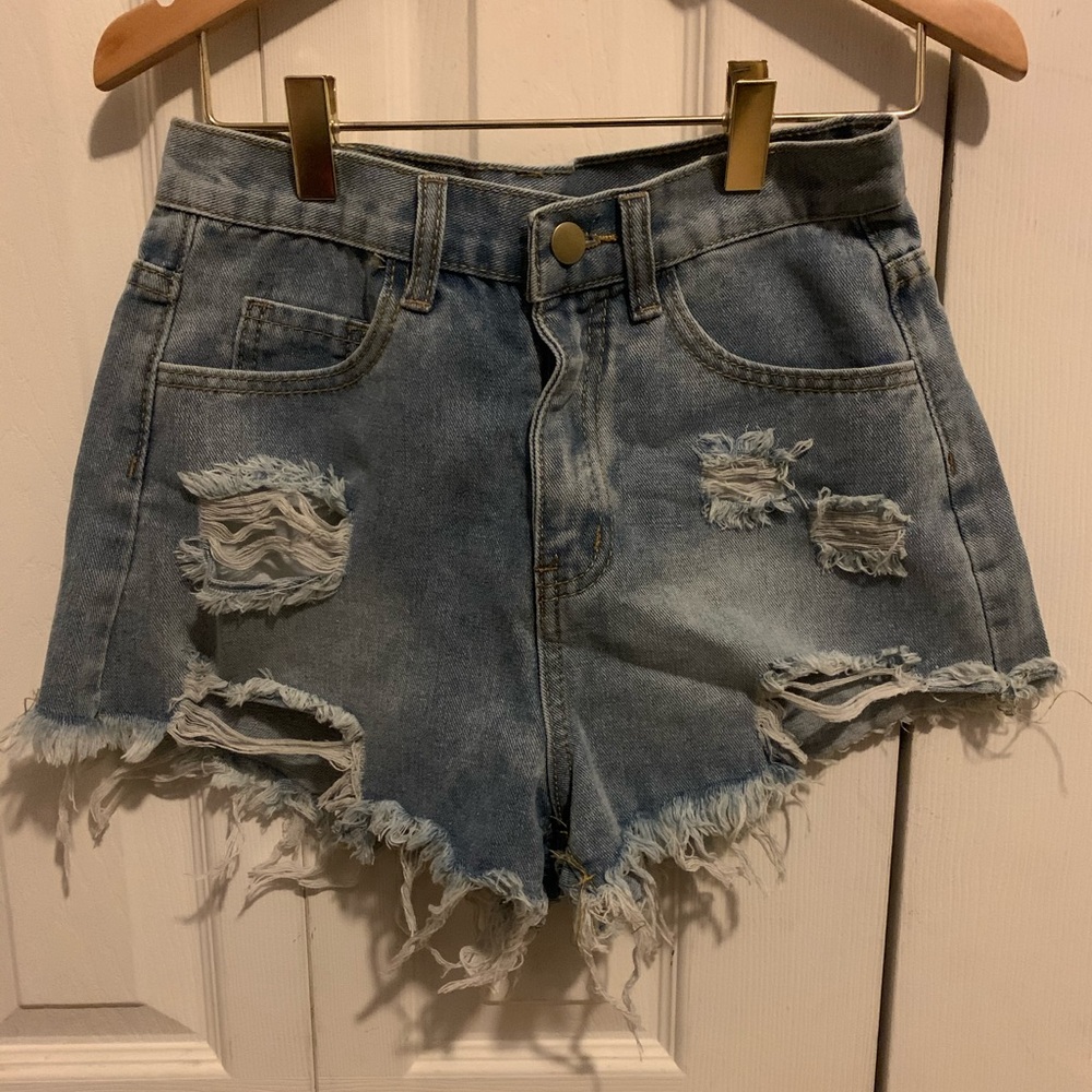 Denim ripped shorts from ROMWE